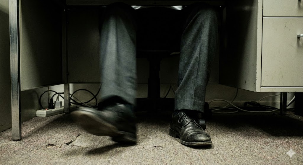 貧乏ゆすりをして足元がブレているビジネスマン