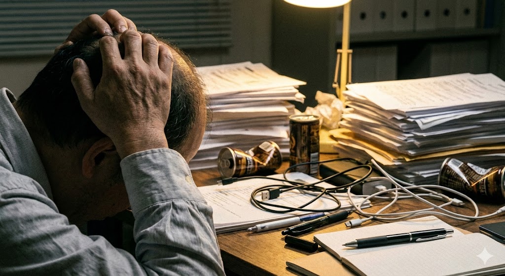 書類が散乱し整理されていない汚いデスク