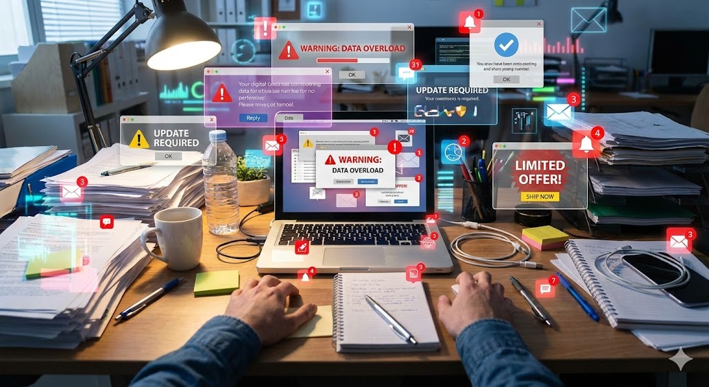 視覚的ノイズとなり脳の処理能力を下げる散らかった机