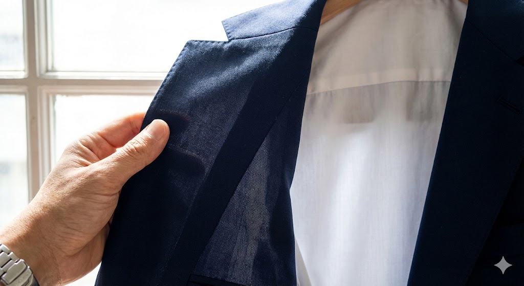 大見返しの二重構造により透けを防ぐ夏用スーツの生地