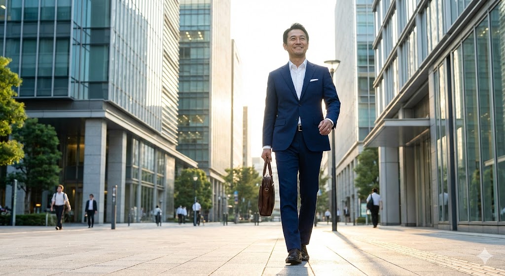 姿勢良く自信を持って歩くビジネスマン